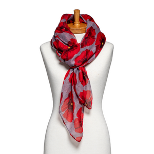 THSS2599: Grey: Large Poppies Scarf