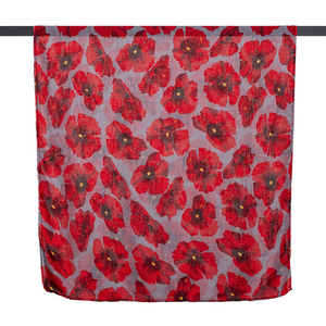 THSS2599: Grey: Large Poppies Scarf