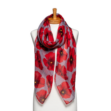 Load image into Gallery viewer, THSS2599: Grey: Large Poppies Scarf
