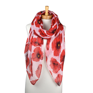 THSS2600: White: Large Poppies Scarf