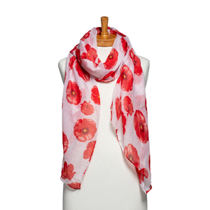 THSS2602: White: Medium Poppies Scarf