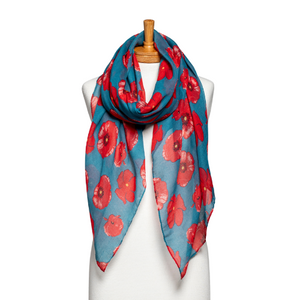 THSS2603: Teal: Medium Poppies Scarf