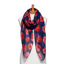 Load image into Gallery viewer, THSS2604: Navy: Medium Poppies Scarf
