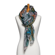 Load image into Gallery viewer, THSS2612: Green Blue: Leaf Pattern Scarf
