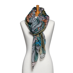 THSS2612: Green Blue: Leaf Pattern Scarf