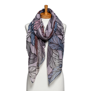 THSS2613: Blue Grey: Leaf Pattern Scarf