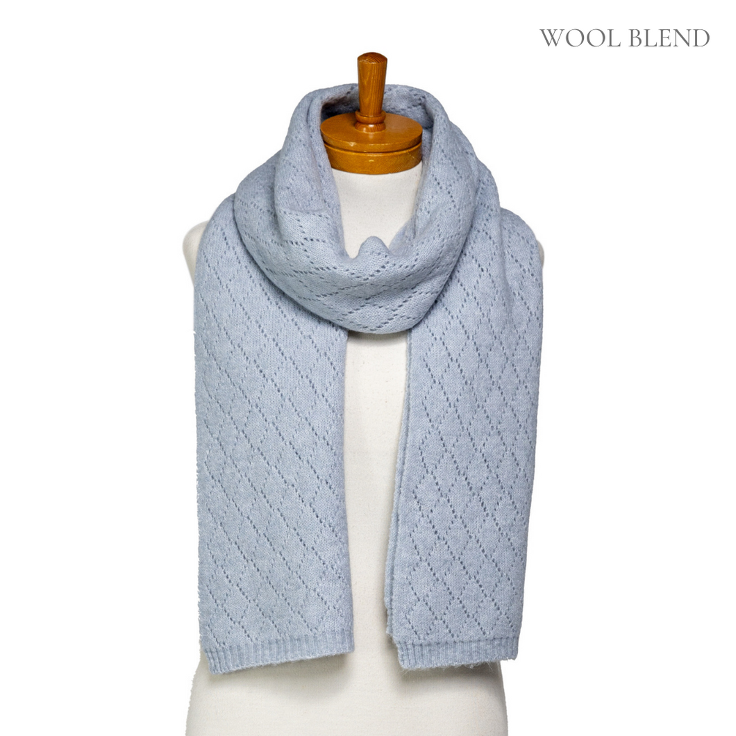 THSS2622: Powder Blue: Diamond Stitch Knitting Scarf