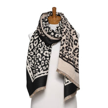 Load image into Gallery viewer, THSS2630: Black Beige: Reversible Animal Print Scarf
