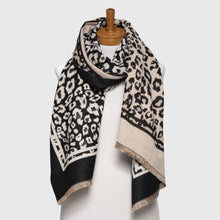 Load image into Gallery viewer, THSS2630: Black Beige: Reversible Animal Print Scarf
