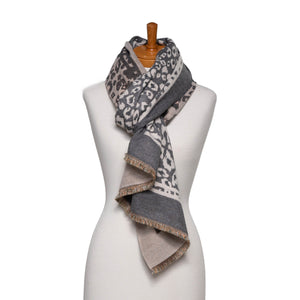 THSS2631:Grey White: ReversibleAnimal Print Scarf