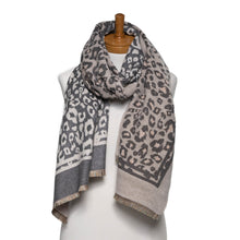 Load image into Gallery viewer, THSS2631:Grey White: ReversibleAnimal Print Scarf
