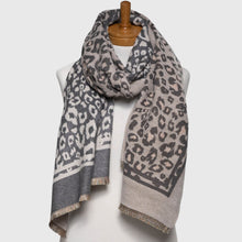 Load image into Gallery viewer, THSS2631:Grey White: ReversibleAnimal Print Scarf
