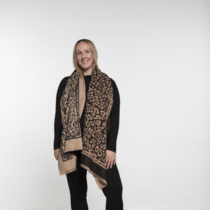 THSS2632: Black Tan: Reversible Animal Print Scarf