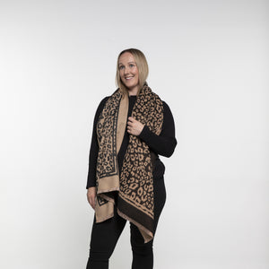 THSS2632: Black Tan: Reversible Animal Print Scarf