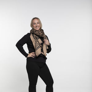 THSS2632: Black Tan: Reversible Animal Print Scarf