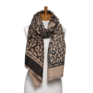 THSS2632: Black Tan: Reversible Animal Print Scarf