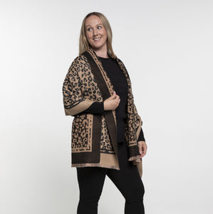 THSS2632: Black Tan: Reversible Animal Print Scarf