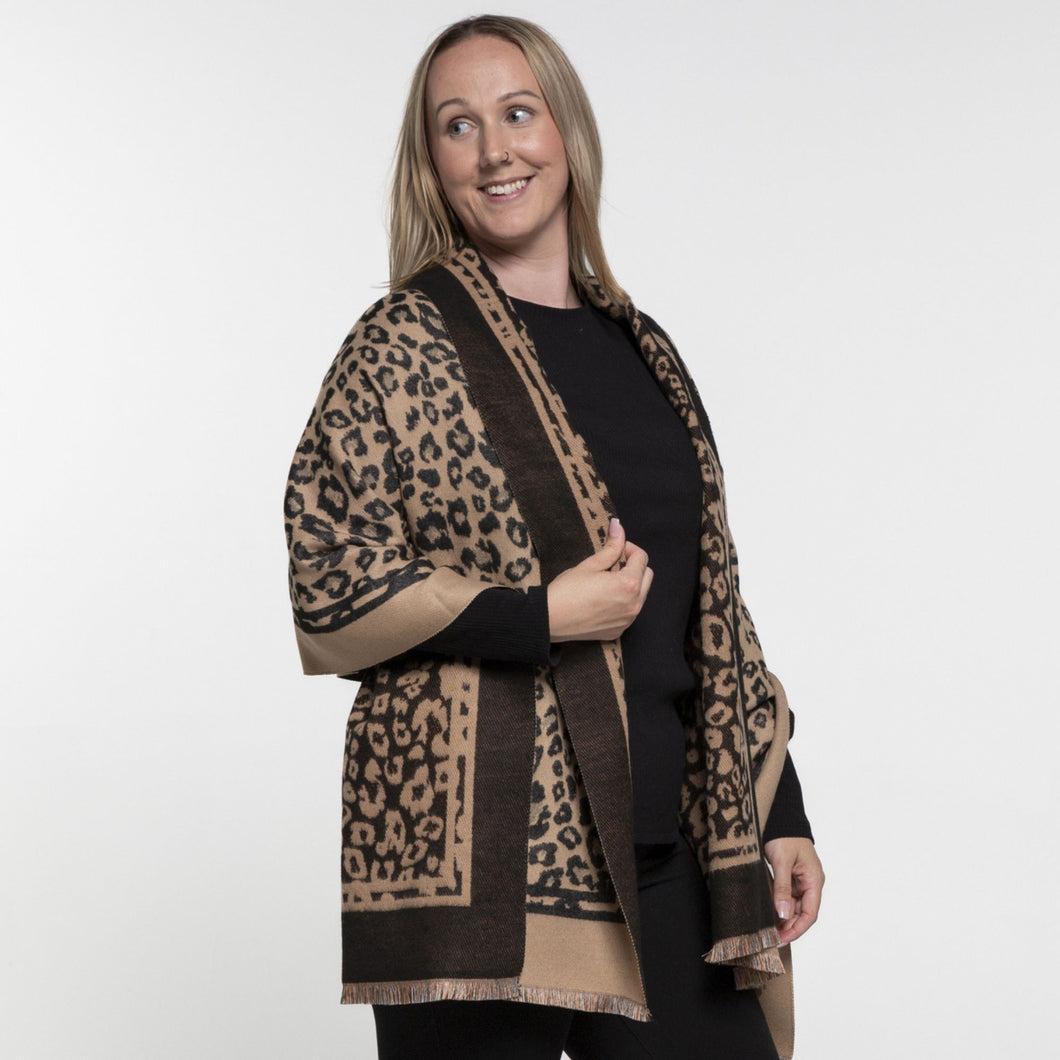 THSS2632: Black Tan: Reversible Animal Print Scarf