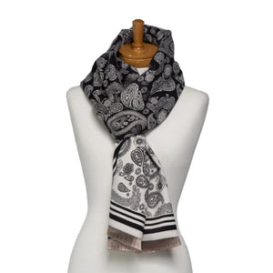 THSS2637: Black: Reversible Paisley Pattern Scarf