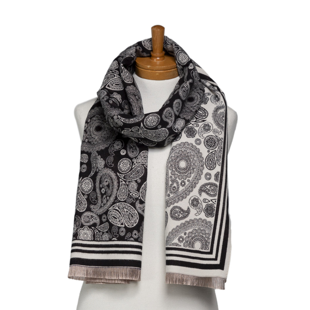 THSS2637: Black: Reversible Paisley Pattern Scarf