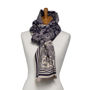 THSS2638: Navy: Reversible Paisley Pattern Scarf