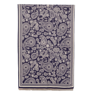 THSS2638: Navy: Reversible Paisley Pattern Scarf