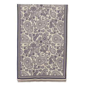 THSS2638: Navy: Reversible Paisley Pattern Scarf