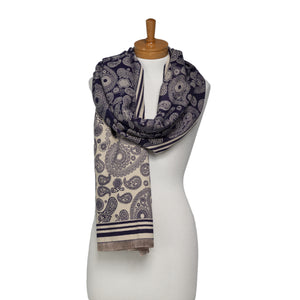 THSS2638: Navy: Reversible Paisley Pattern Scarf