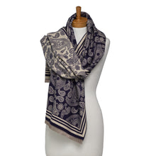 Load image into Gallery viewer, THSS2638: Navy: Reversible Paisley Pattern Scarf
