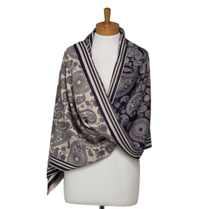 THSS2638: Navy: Reversible Paisley Pattern Scarf