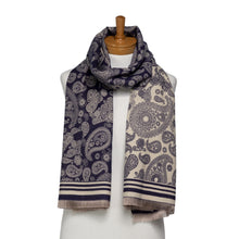 Load image into Gallery viewer, THSS2638: Navy: Reversible Paisley Pattern Scarf
