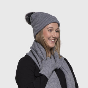 THSS2664HX: Medium Grey: Pattern Rib Knit Beanie