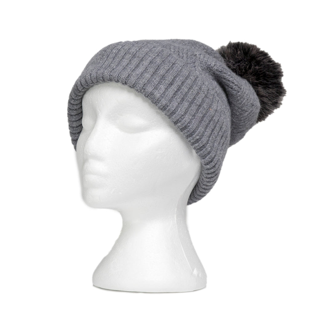 THSS2664HX: Medium Grey: Pattern Rib Knit Beanie