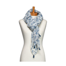 Load image into Gallery viewer, THSS2672: Blue: Multi Leaves with Tassels Scarf
