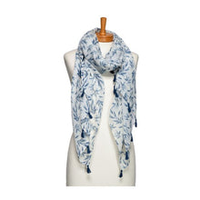 Load image into Gallery viewer, THSS2672: Blue: Multi Leaves with Tassels Scarf
