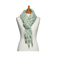 Load image into Gallery viewer, THSS2673: Green: Multi Leaves with Tassels Scarf
