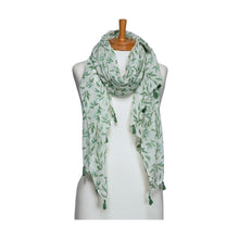 Load image into Gallery viewer, THSS2673: Green: Multi Leaves with Tassels Scarf
