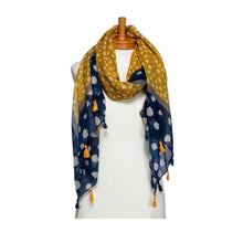 Load image into Gallery viewer, THSS2674: Navy: Multi Polka Dots with Tassels Scarf
