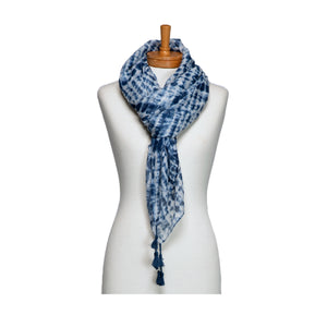 THSS2675: Blue: Tie Dye with Tassels Scarf