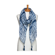 Load image into Gallery viewer, THSS2675: Blue: Tie Dye with Tassels Scarf
