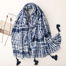 Load image into Gallery viewer, THSS2675: Blue: Tie Dye with Tassels Scarf
