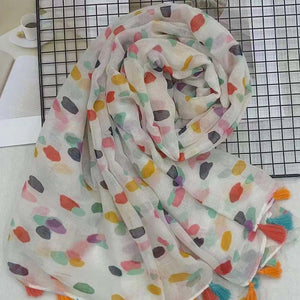 THSS2676: Multicolour: Colourful Polka Dots with Tassels Scarf