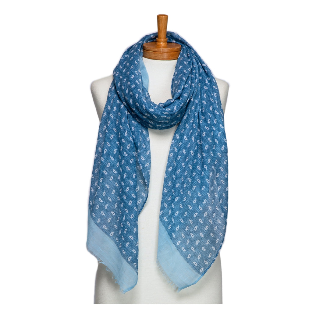 THSS2678: Blue: Little Paisley Monogram Scarf