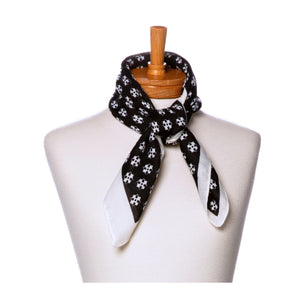 THSS2690: Black: Floral Dots Border Scarf