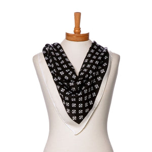 THSS2690: Black: Floral Dots Border Scarf