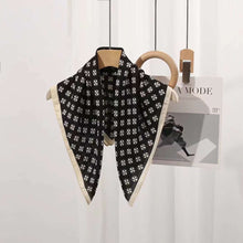 Load image into Gallery viewer, THSS2690: Black: Floral Dots Border Scarf
