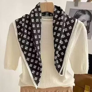 THSS2690: Black: Floral Dots Border Scarf