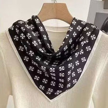 Load image into Gallery viewer, THSS2690: Black: Floral Dots Border Scarf
