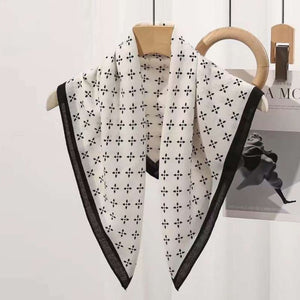 THSS2691: White: Floral Dots Border Scarf