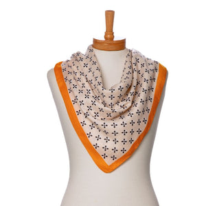 THSS2692: Tangerine: Floral Dots Border Scarf